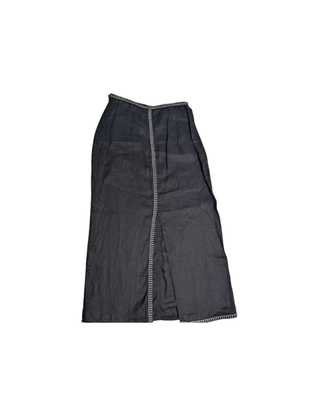 Magaschoni Black Linen Maxi Skirt Whip Stitch Detail Size 10 Quiet Luxury - Picture 3 of 12